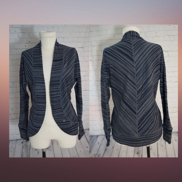 Prana Sweaters - Prana Paradiso Cozy Cocoon Striped Grey and Black Cardigan - small